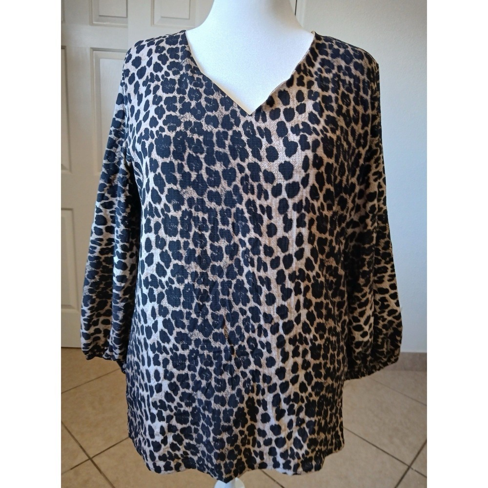 Belongsci Womens Blouse Top Tunic XL  Animal‎ Print V-Neck Ballon Sleeve Lined